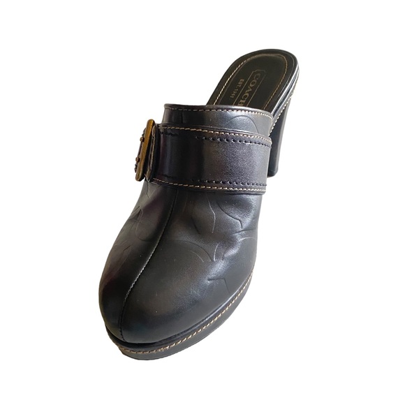 Coach Candace Black Leather  Platform Heel Mules Clogs Shoes 10 B ( SH3) - Picture 1 of 10